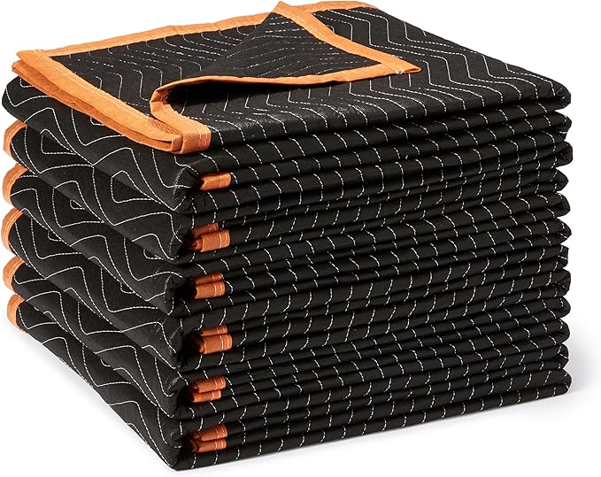 Amazon Basics Moving Blankets, 72" x 40", Pack of 6, Black