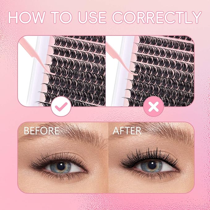 FADLASH Cluster Lashes Individual Lash Extensions DIY Lash Clusters 10-16mm Mixed Length Wispy Faux Mink Eyelash Clusters for Self Application at Home（AD17-D-10-16)