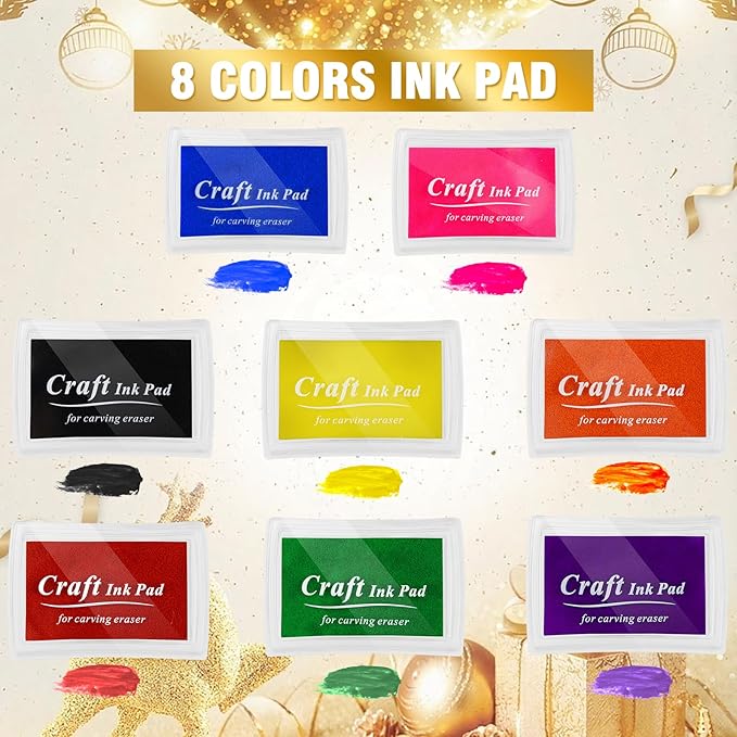 WAYCOM 18 Pcs Rubber Stamp Making Kit, Linoleum Cutter Set, Craft Ink Pad, Hobby Knife, Pencil for DIY Stamp Carving Craft