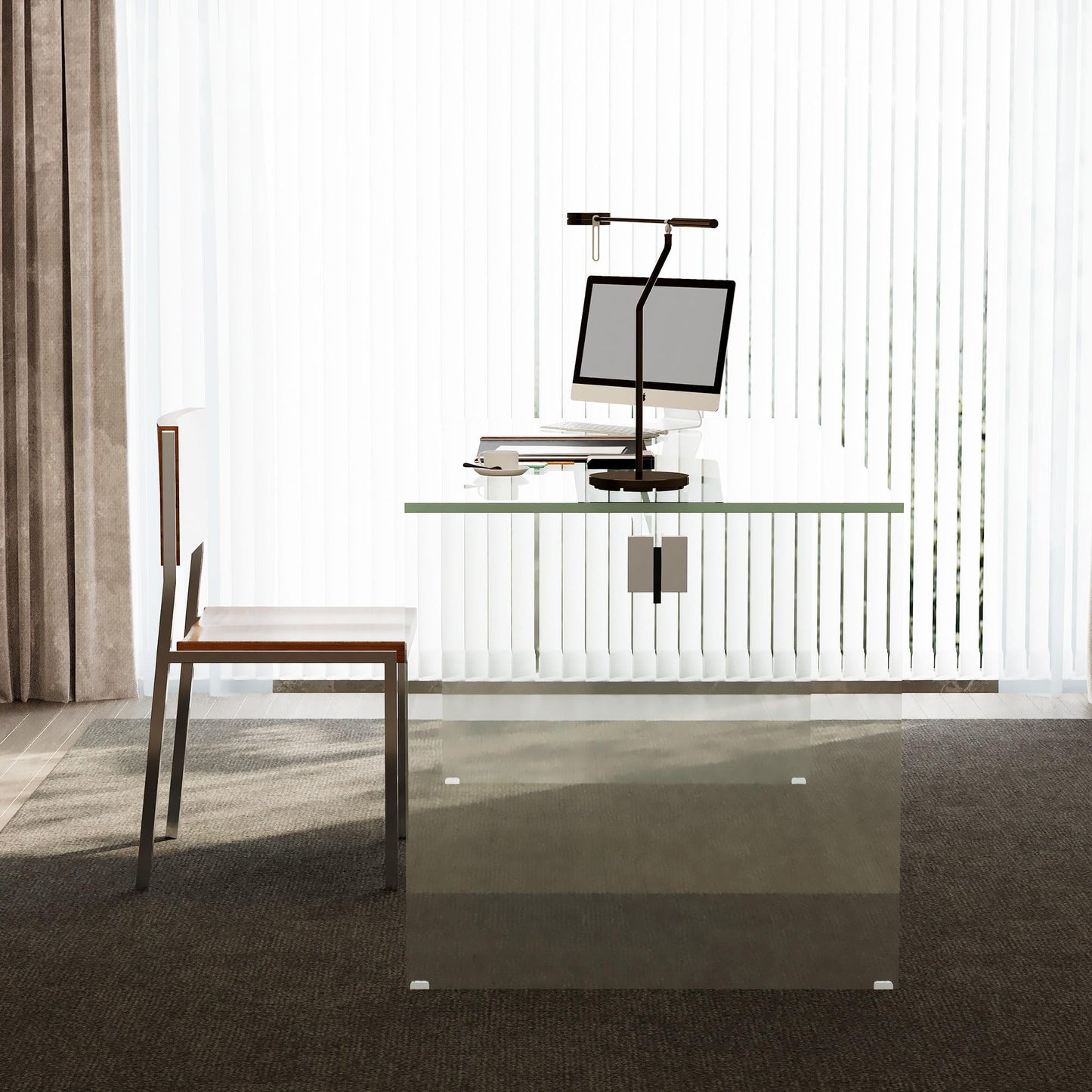 NessCarsti 53.14" Modern Tempered Glass Office Desk, Minimalist Style Rectangular Workstation Table, Sturdy & Sleek Design for Home Office & Living Room, Clear