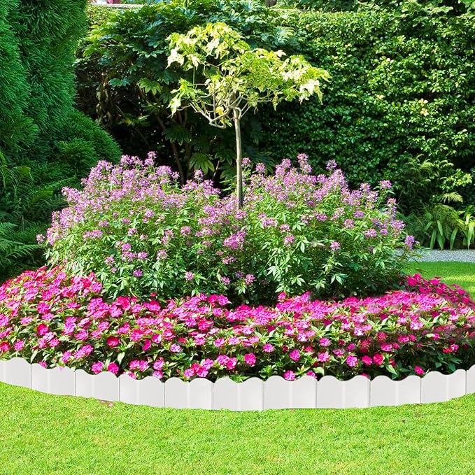 Orgrimmar 20 ft Garden Edging 40PCS Interlocking Landscaping Edging Kit, Plastic No-Dig Pound-in Garden Edge(20' Long x 5.3” Tall) - White
