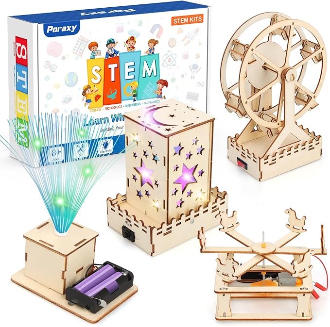 Poraxy 4 in 1 STEM Kits for Kids Age 8-10, Science STEM Projects for Kids 8-12, 3D Puzzles, Educational Craft Building Toy...