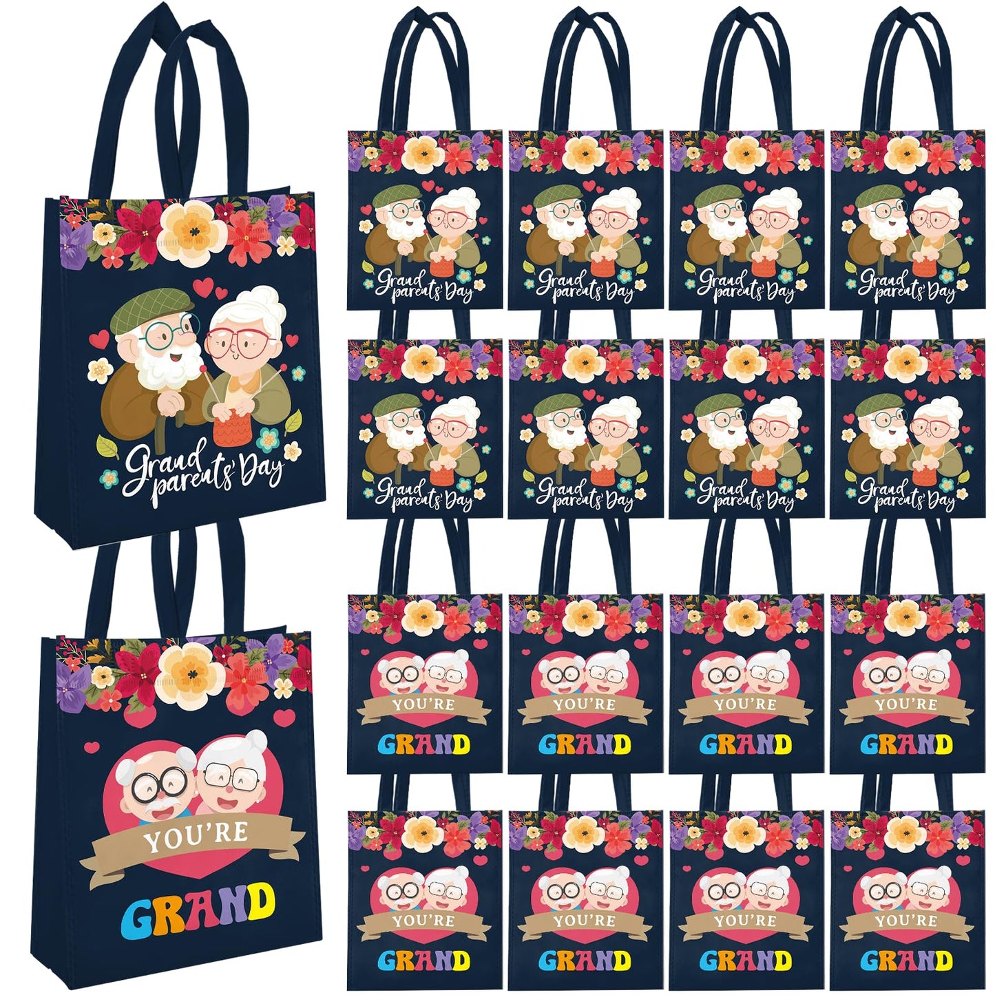 VDESFUEBY 20Pcs Happy Grandparents Day Bags Grandparents Day Decorations, Grandparents Day Sign Best Grandparent Gift Favor Bags for Grandma & Grandpa Retirement Party Decorations Supplies
