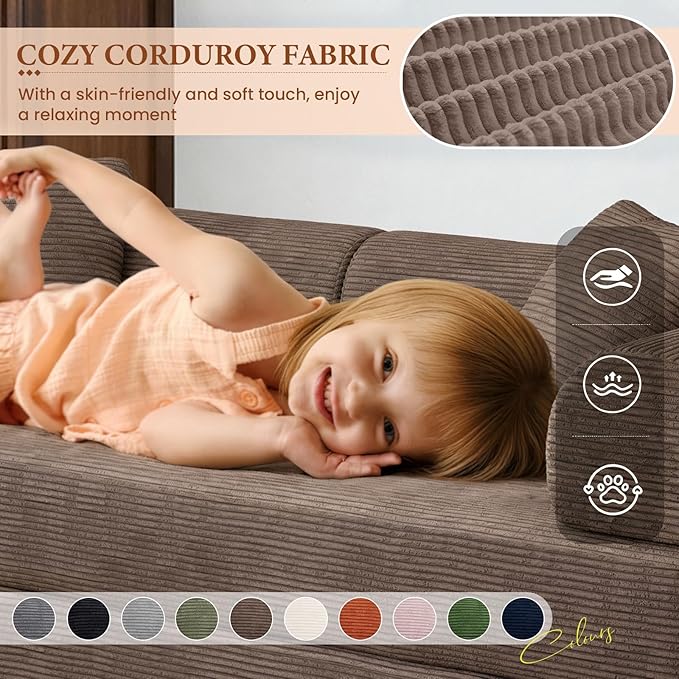 77" Convertible Sofa Bed, Modular Folding Futon Corduroy Floor Foam Compressed Loveseat Sleeper Sofa Couch, Pull Out Queen Size Couch Bed with 2 Pillows for Living Room Guest Room Studio, Brown