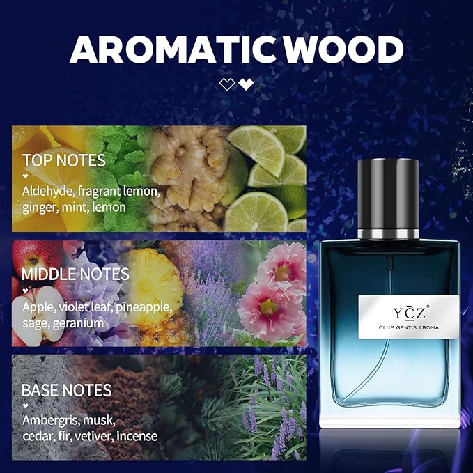Ycz CLUB GENT'S AROMA Perfume Men, Eau de Parfum Spray, Nightclub Essential Long-Lasting Fragrance, Men's Cologne with Aromatic Woody Notes of Mint, Lemon, Special Occasions Daily Elegance
