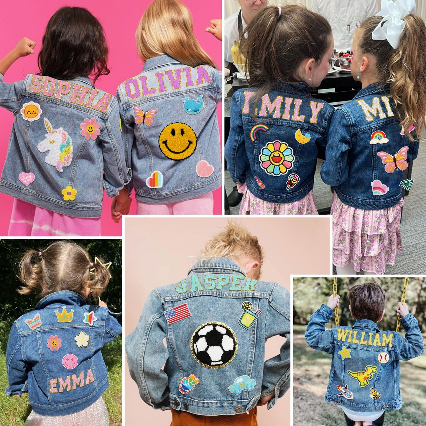 Rryoumisun Personalized Kids Denim Jacket with Names, Easter Basket Stuffers, Easter Outfits for Girls and Boys, Spring&Fall Outerwear Jackets, 1-14 Year Old Girl Boy Birthday Easter Gifts