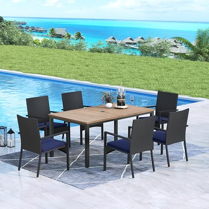 MFSTUDIO Patio Rattan Chairs Set of 8, Wicker Outdoor Dining Chairs Set of 8, All Weather Patio Armchairs w/Armrests, Steel Frame, Brown, 330lbs