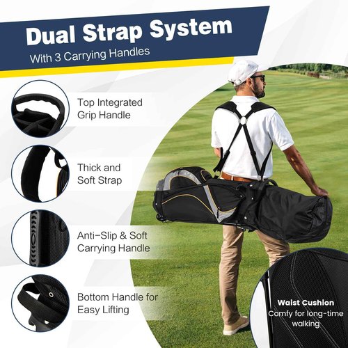 Goplus Golf Stand Bag, Golf Club Bag 8 Way Top Dividers, Cooler Bag, 7 Zippered Pockets, Adjustable Dual Strap, Rain Hood, 4.5LBS Lightweight Portable Golf Bag with Stand for Men Women
