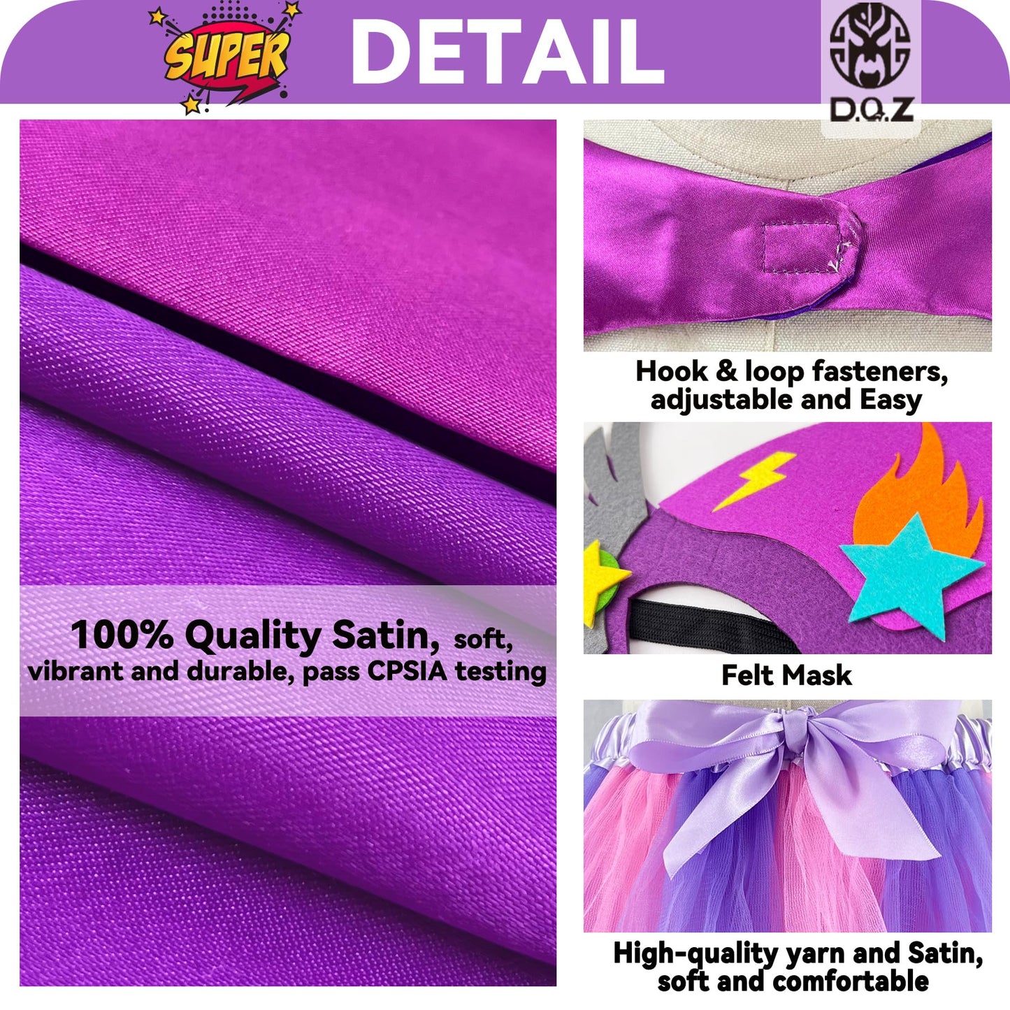 D.Q.Z Superhero-Cape Costume with Tutu Dress, Big Sisters Gifts for Girls Princess Role Play Birthday Christmas Party (Purple)