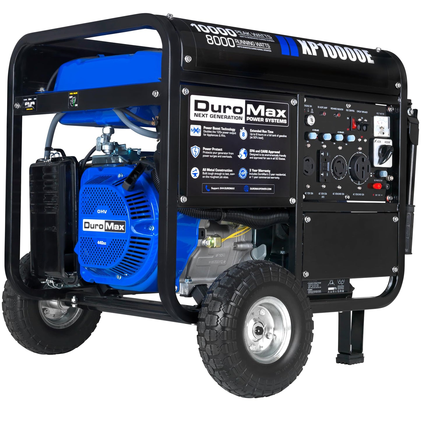 DuroMax XP10000E 10,000-Watt Gas Powered Portable Generator - Electric Start, Whole Home Backup Power, Transfer Switch Ready, RV