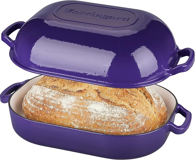 Large Cast Iron Dutch Oven Dome Pot with Lid, Enameled Bread Oven, Bread Pan for Homemade Sourdough Bread Baking, 9QT, Purple