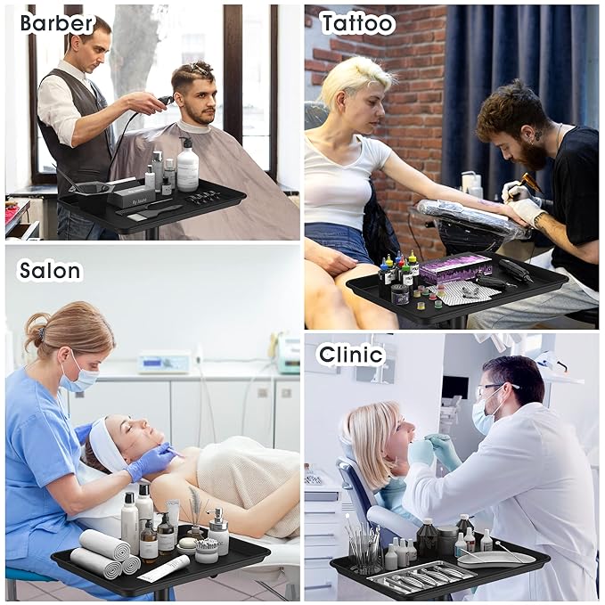 Premium Aluminum Salon Trolley Tattoo Mayo Instrument Rolling Tray Silver Salon Station with Wheels for Barber SPA Tattoo Clinic