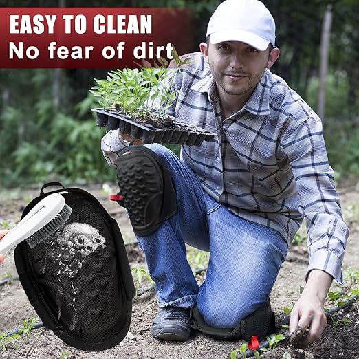 FREEKYROCK Work Knee Pads for Men Construction,Gel Roofing and Flooring Knee Pads for Women with Soft Foam Padding for All Day Comfort, Gardening Kneepads for Work with Anti-Slip 1680D Fabric Cap, Black
