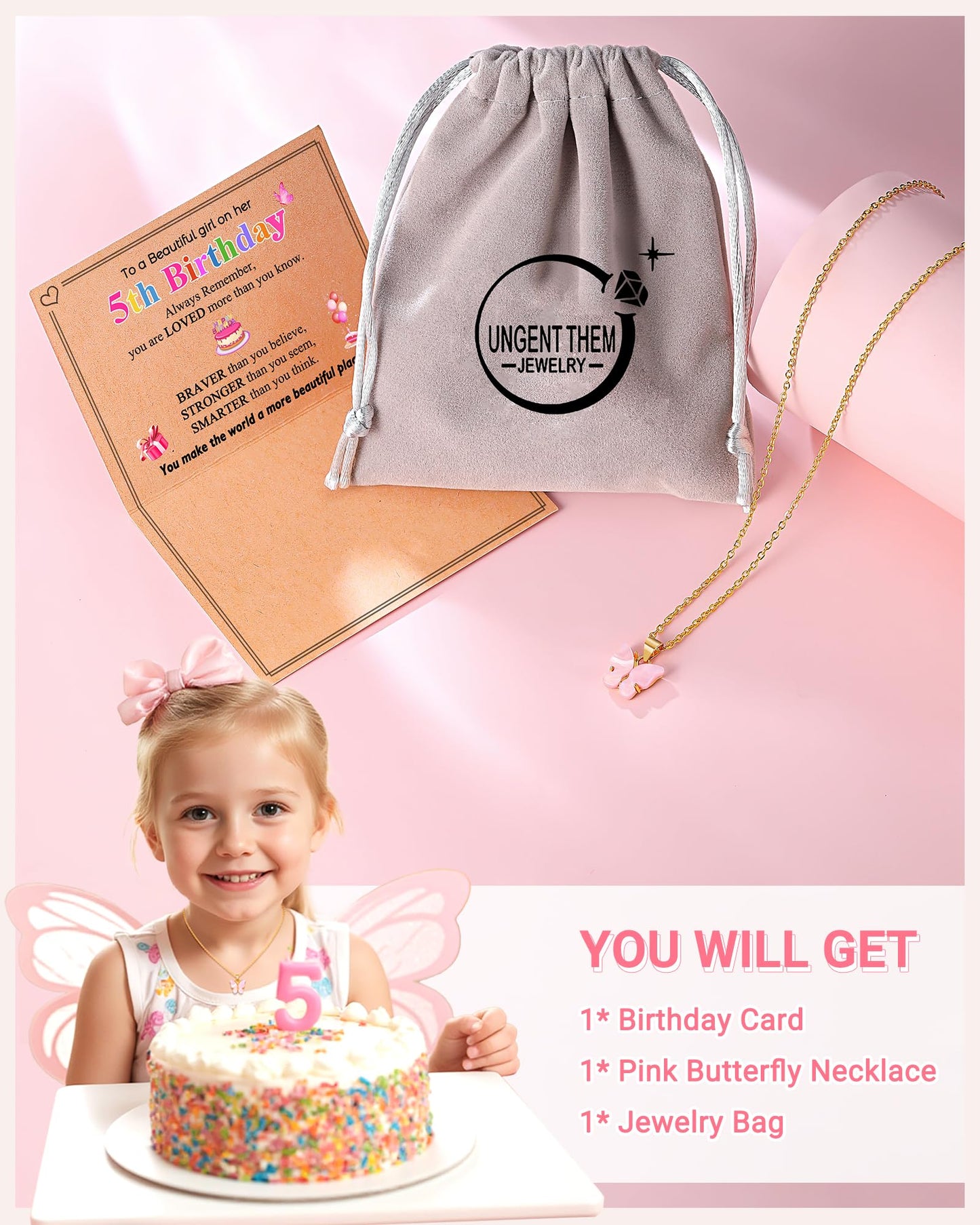 UNGENT THEM 5 Year Old Girl Birthday Gift Ideas Gifts for 5 Year Old Little Girls 5th Birthday Decorations Necklace