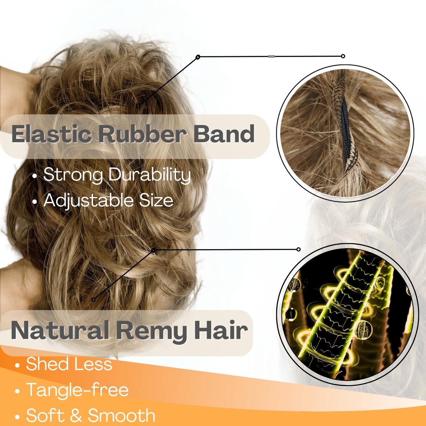 Charmele Human Hair Messy Bun Hair Piece, Black, 5 Inch, Straight, WIG