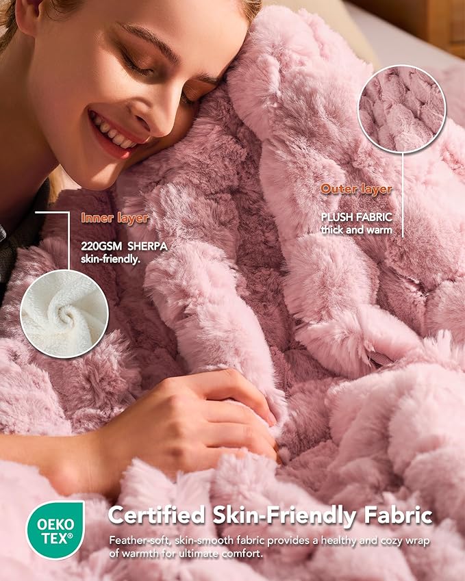 Homemate Electric Heated Throw Blanket - 50"x60" Luxury Faux Fur Heating Bed Blankets with 10 Heating Levels 8 Hours Auto Off Fast Heating Over-Heated Protection Ultra Soft Warm Flannel ETL Certified