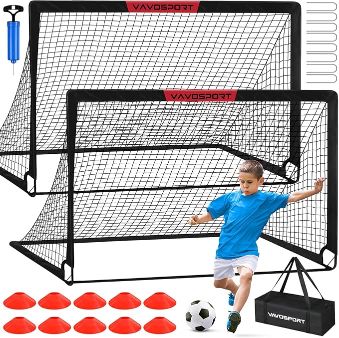 VAVOSPORT Soccer Goal, 2 of 6'x4' Kids Soccer Goals for Backyard Set, Portable Pop Up Soccer Net, Practice Soccer Training...