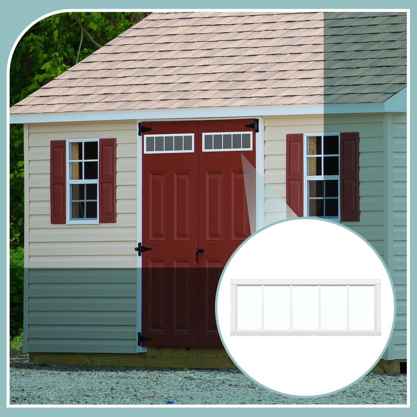 Tandefio 2 Pack 10'' x 29'' White Flush Mount Shed Transom Window with Tempered Glass Household Windows with Screws for Chicken Coop Sheds Barns Playhouse