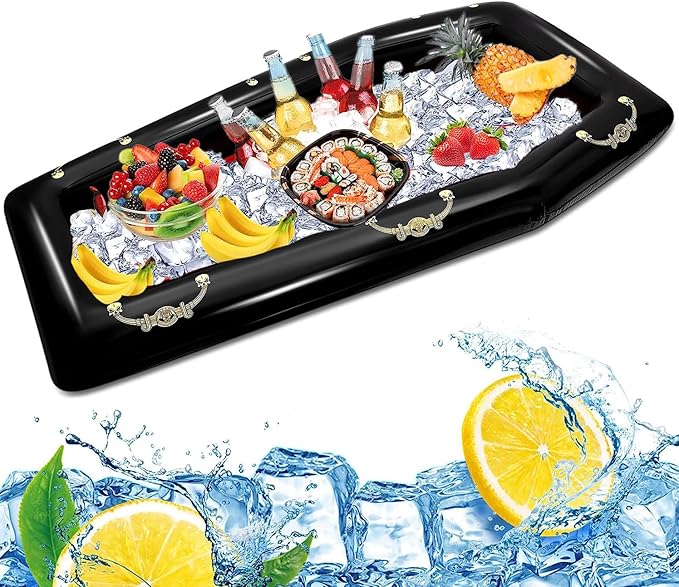 52Inch Inflatable Coffin Cooler Coffin Pool Float Inflatable Ice Chest Buffet Cooler Drink Beverage for Halloween Party Sp...