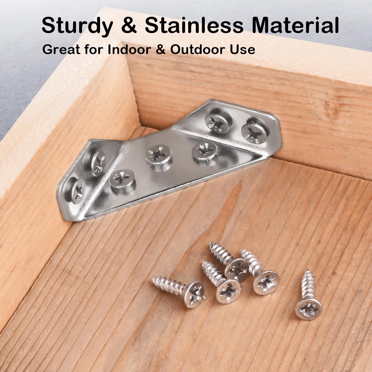 PlusRoc 24-Pack Universal Stainless Steel Furniture Corner Connectors with Screws - Heavy Duty Triangular Support Brackets for Wood Furniture, Drawers, Cabinets, Tables, and Chairs