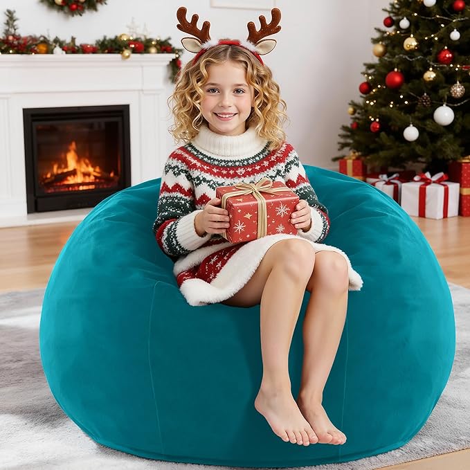 HABUTWAY 2FT Bean Bag Chair, 2' Beanbags Small Bean Bag Chairs with Filling, Teardrop Bean Bag Chair Luxurious Velvet Ultra Soft Fur with Removable Cover (Dark Green)