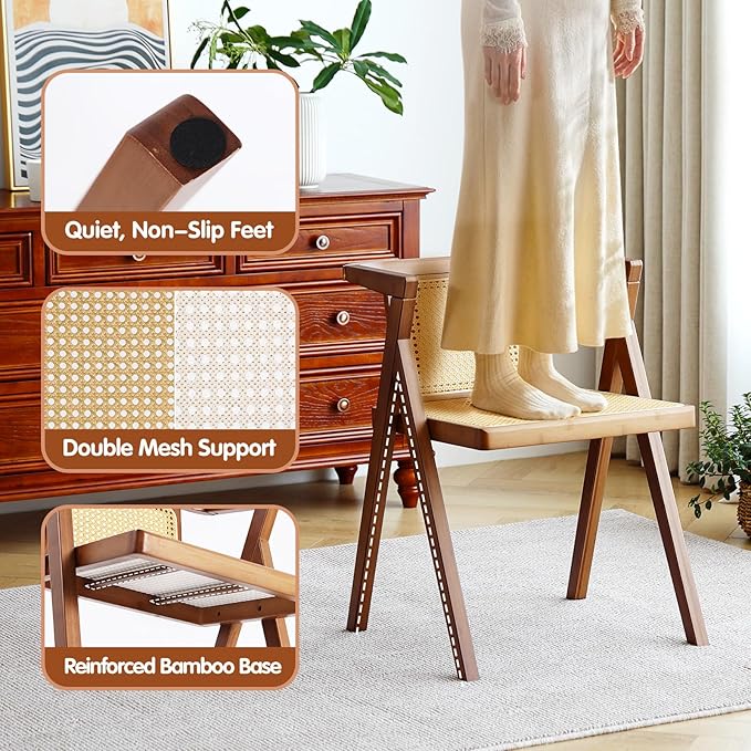 Furlide Rattan Dining Chairs Set of 2, Mid-Century Accent Armchair, Wicker Chair, Outdoor Bamboo Chair for Dining Room, Living Room, Bedroom, Kitchen, Walnut