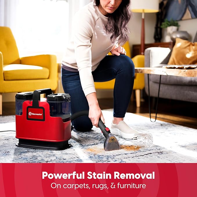Vacmaster Portable Carpet Upholstery Cleaner, with 15Kpa Suction, Self-Cleaning Tool and 3.5" Tough Stain Tool, Compact Stain & Odor Remover