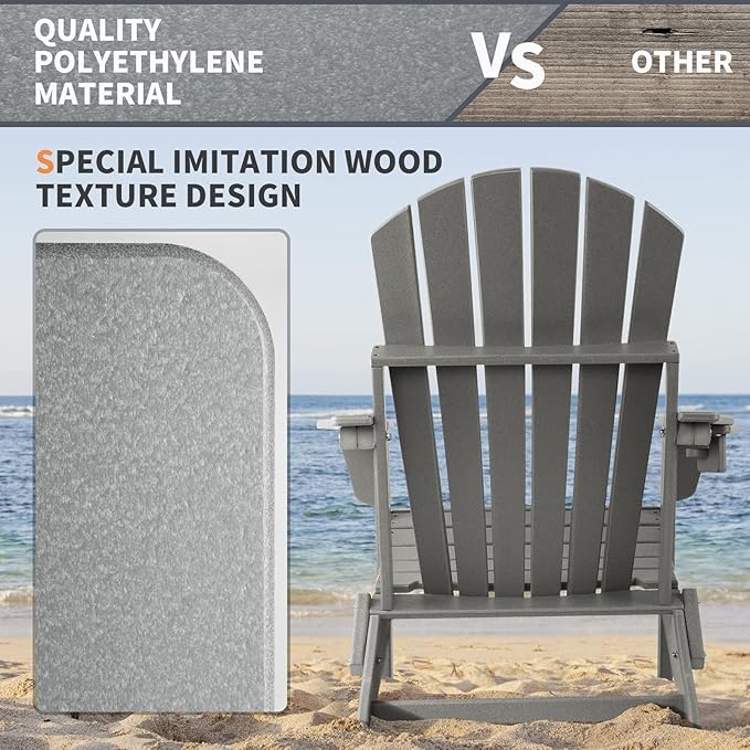 FUNBERRY Folding Adirondack Chair Set of 6, All Weather HDPE Fire Pit Chairs with Cup Holder for Outdoor