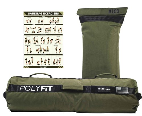 Polyfit Sandbag Pro - Workout Sandbag with Triple Closure Filler Bag and Reinforced Nylon Webbing - Green - 100LB