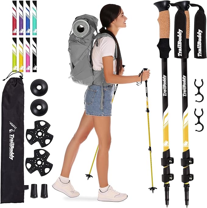 TrailBuddy Trekking Poles – Lightweight 7075 Aluminum Hiking Poles for Women, Men & Seniors – Collapsible Walking Sticks f...