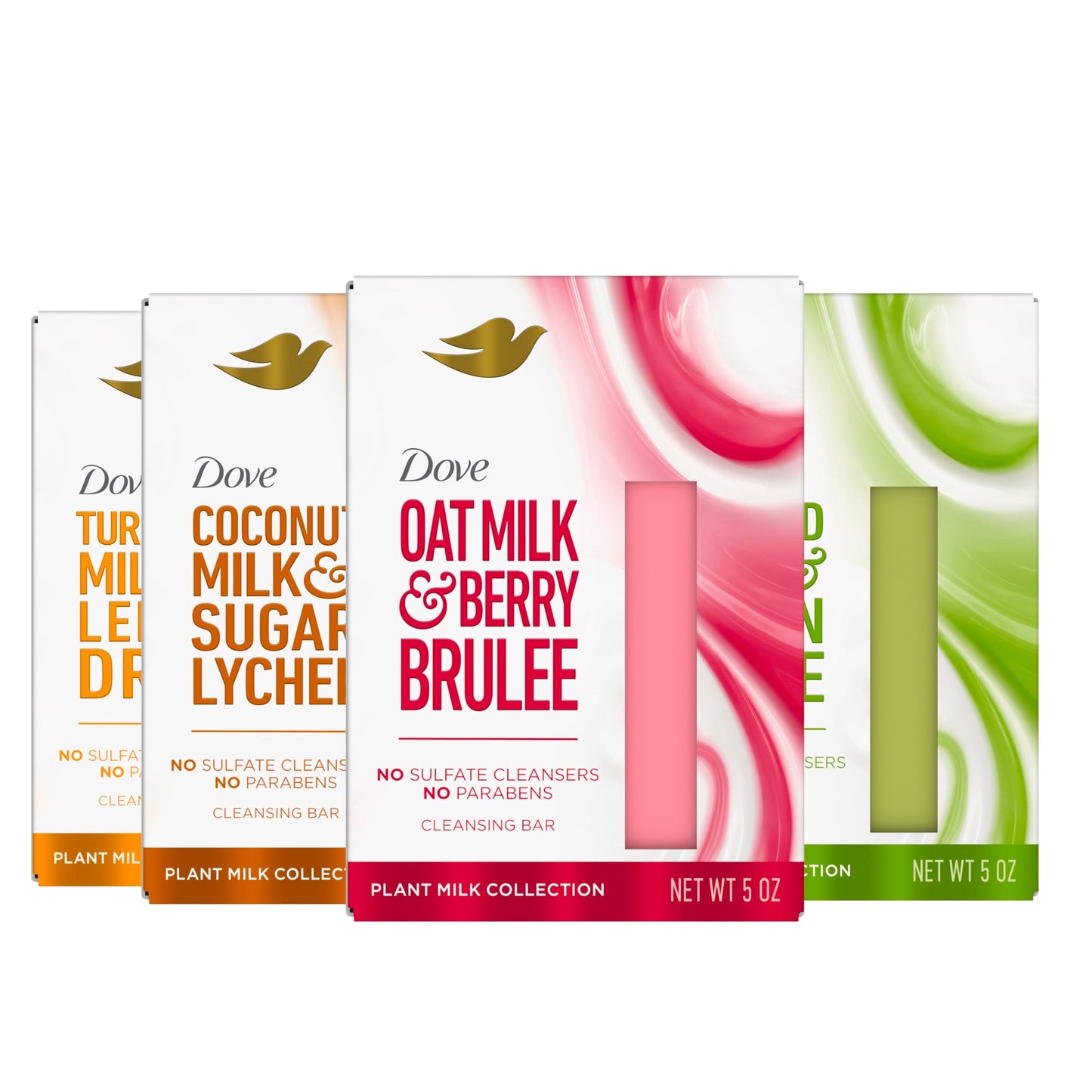 Dove Plant Milk Cleansing Bar Soap Variety Pack 4 Count for Moisturized Skin, with 100% Gentle Cleansers, Sulfate Cleansers, or
