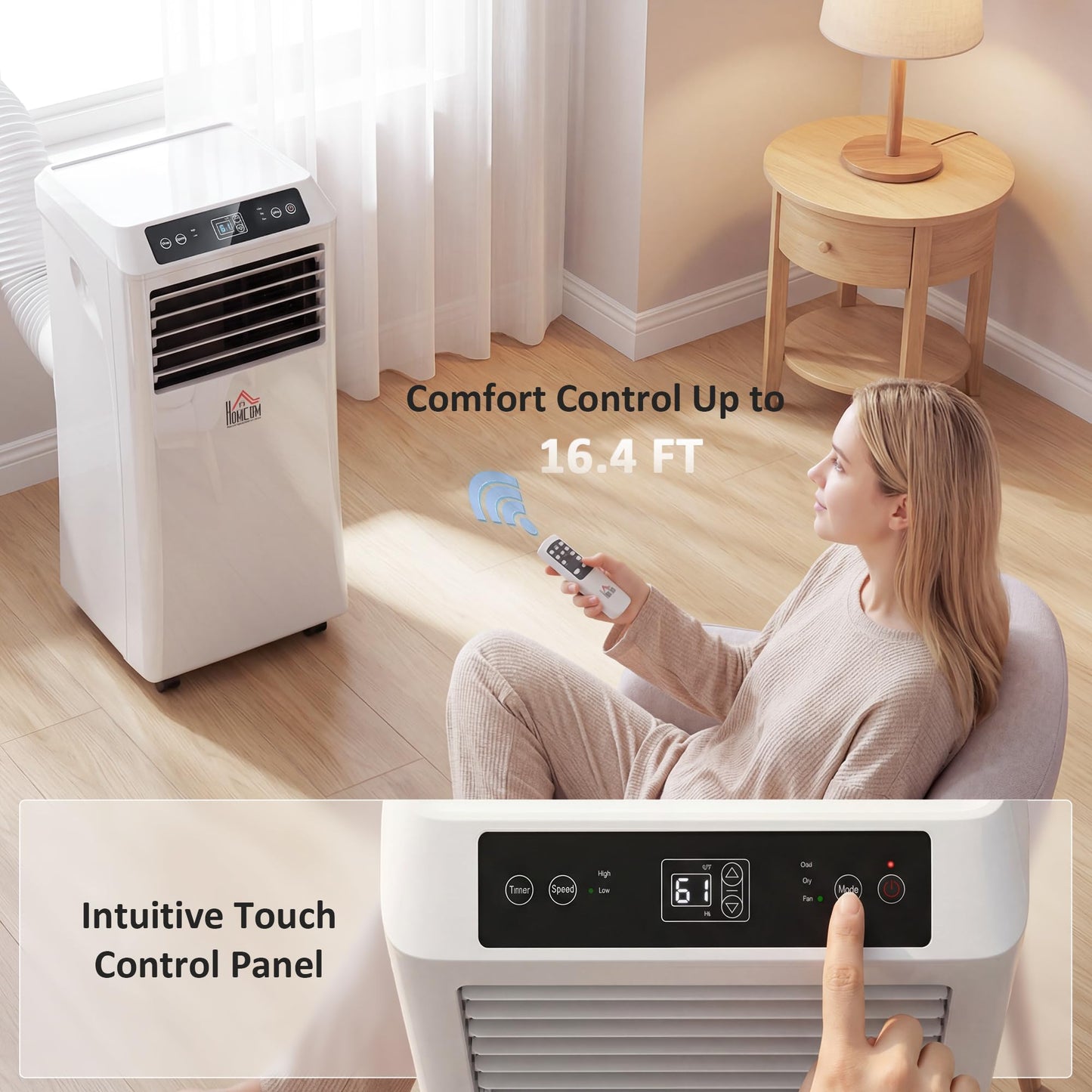 HOMCOM 10000 BTU Portable Air Conditioner for Rooms Up to 441 Sq. Ft., 4-in-1 AC Unit with Cooling Fan, Dehumidifier, Sleep Mode, Remote Control, 24H Timer, Window Installation Kit, White