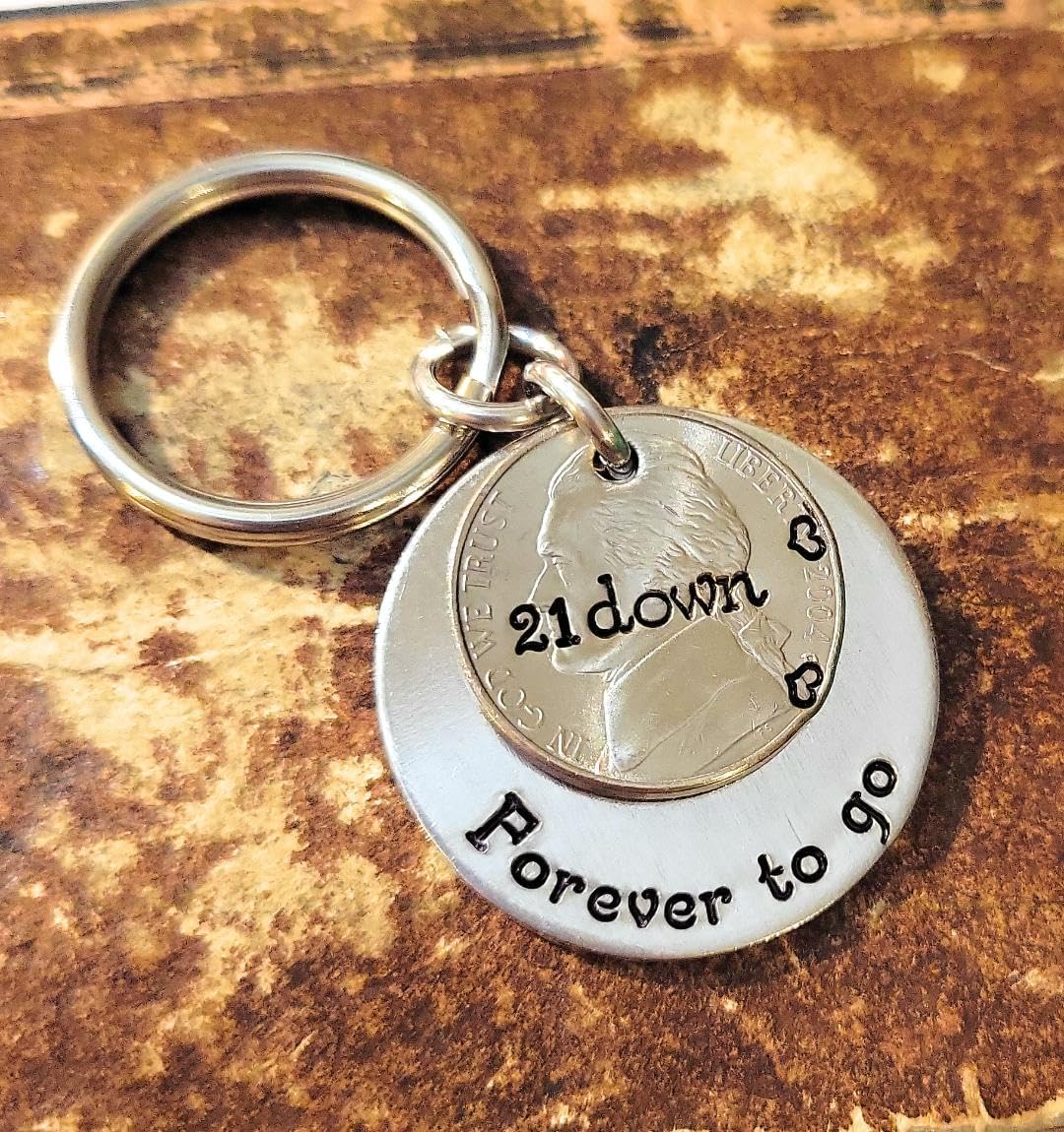 21st Anniversary, Traditional 2004 Nickel, 21 Down and Forever To Go Key Chain, Wedding Anniversary