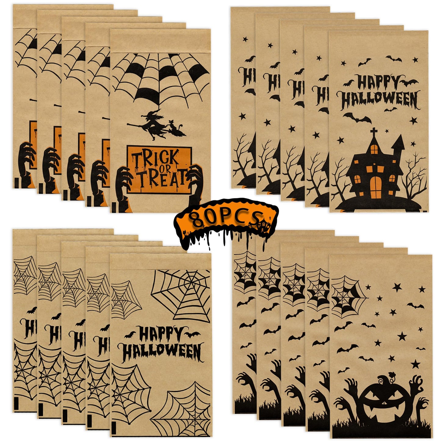 Halloween Treat Bags - 80PCS Candy Bags for Trick or Treating & Parties