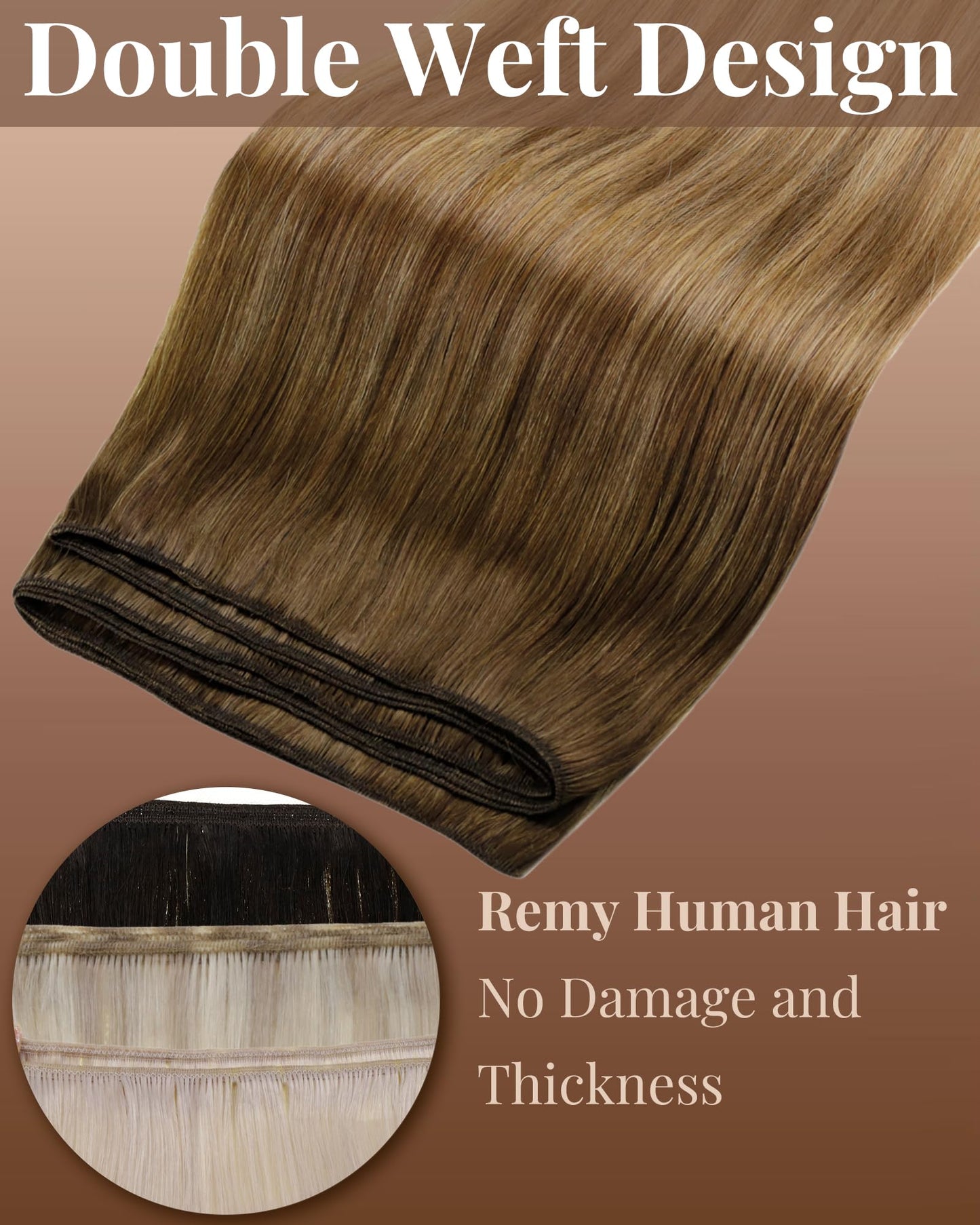 Hetto Weft Hair Extensions Human Hair Brown Sew in Hair Extensions Real Human Hair Medium Brown to Light Brown Mix Golden Blonde