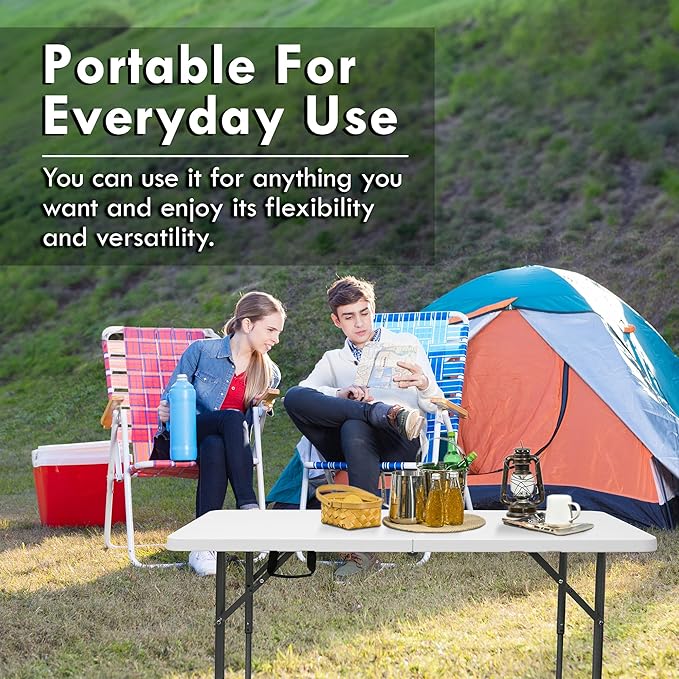 Plainsity 4ft Table, Adjustable Height Table with Foldable, Easy to Carry, for Family Gatherings, Outdoor Gatherings, Indoor