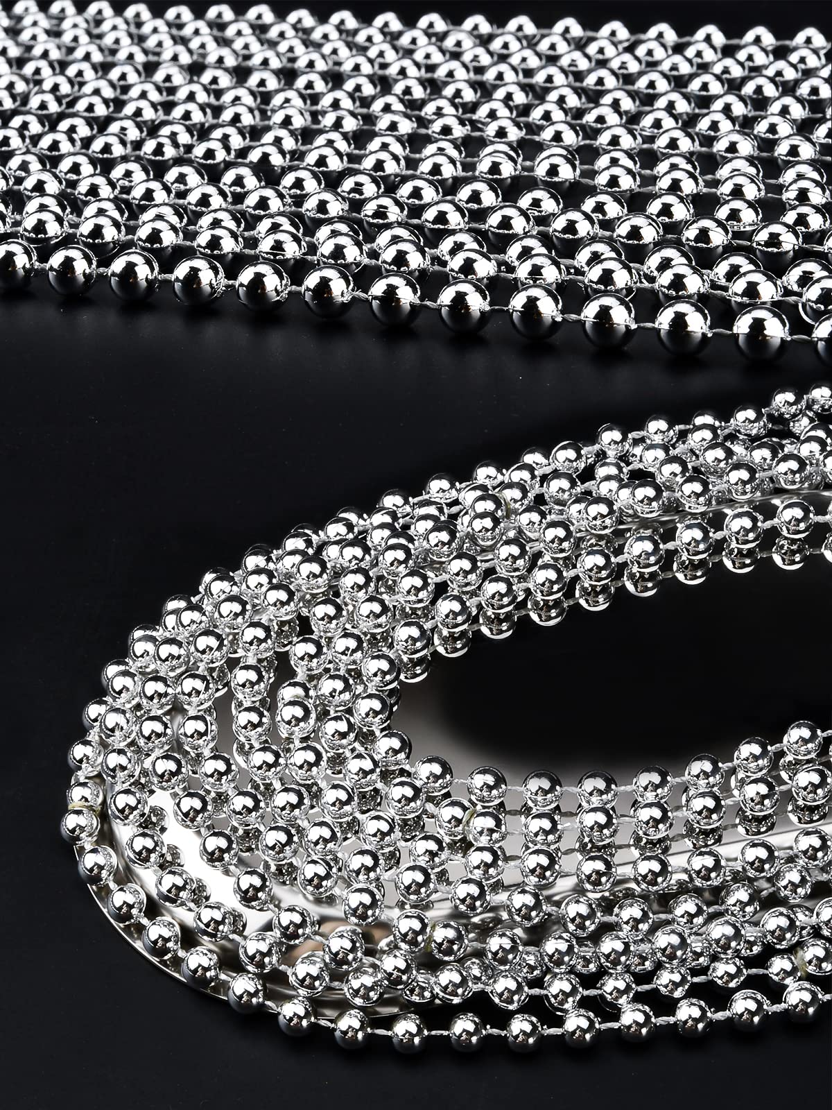 16 PCS 7mm Mardi Gras Bead Silver Faux Pearl Beads Necklaces Bulk Party Favor Plastic Play Pearl for 32 Carnival Necklaces Chris