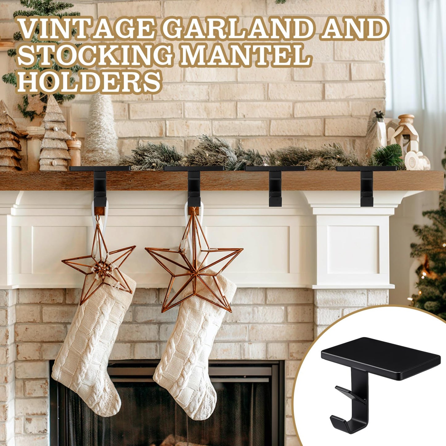 MorningRo 3 Pack 2 in 1 Fireplace Garland and Stocking Hangers Heavy Duty Metal Christmas Stocking Holder for Mantle Headphone Backpack Hooks for Fireplace Tabletop Xmas Decoration (Black)