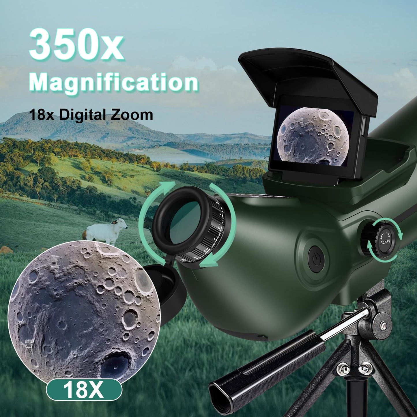 Smart Telescope, Digital Electronic Telescopes with 4K Astrophotography Camera, Internal and Externat Dual Screens Spotter for Adults & Kids & Beginners Astronomy with 64G Card