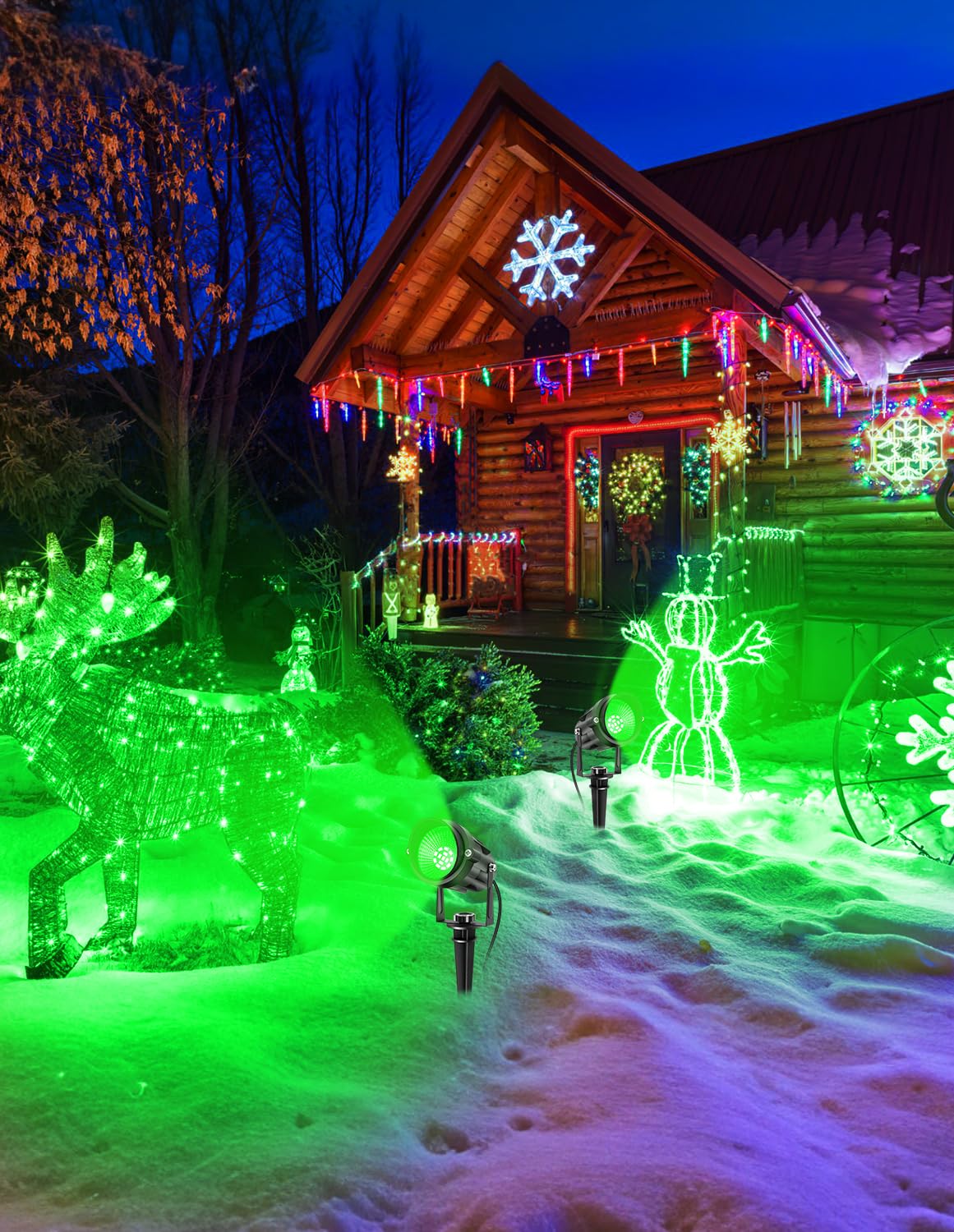 CREPOW Christmas Green LED Spot Lights Outdoor, 14 LED Landscape Lighting with US Plug, IP65 Waterproof Spotlights for Tree Yard Garden Pathway Halloween St. Patrick's Day Flag Decor 2 Pack
