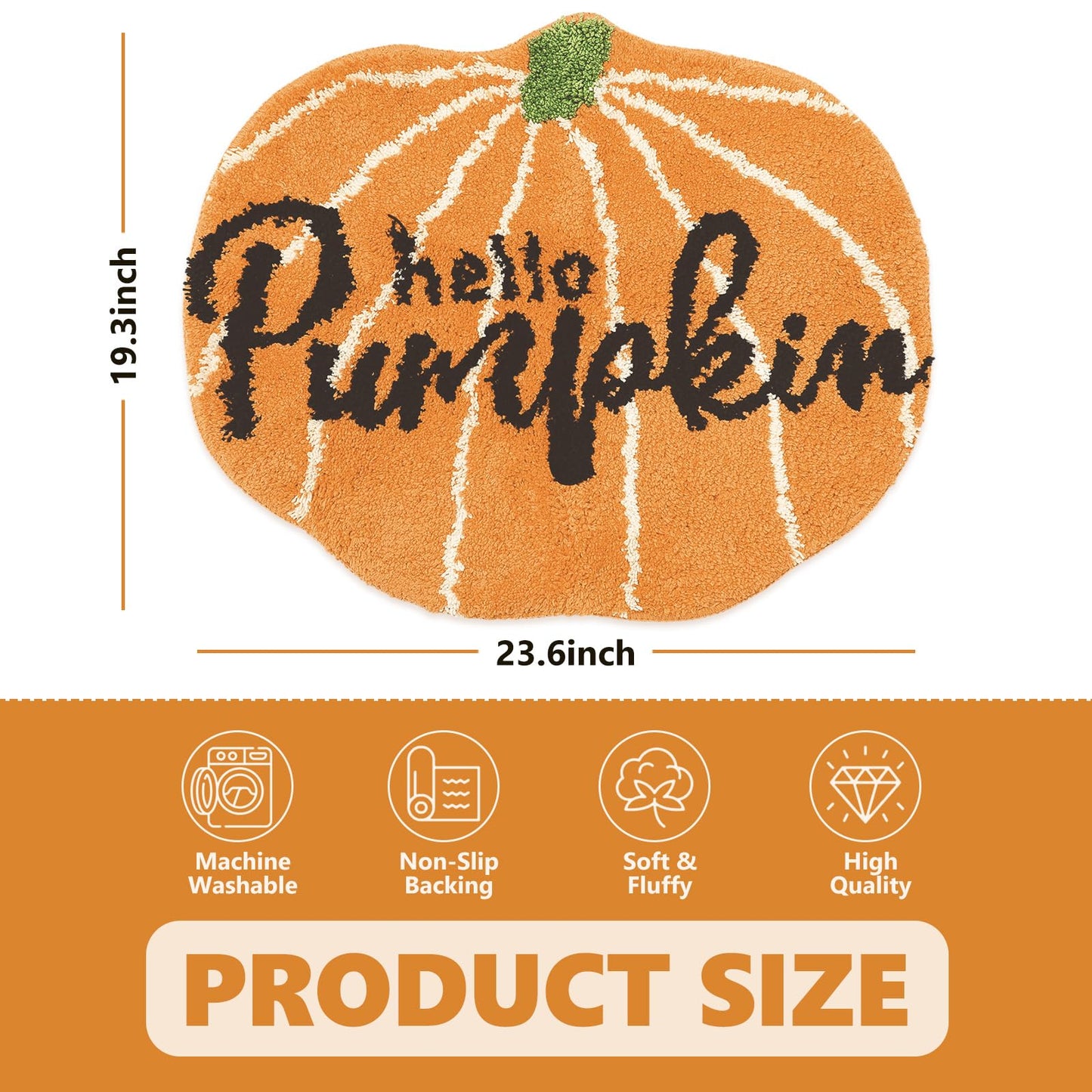 JarThenaAMCS Fall Hello Pumpkin Cute Absorbent Bath Mat Non Slip Orange Shower Rug for Autumn Home Kitchen Entrance Decor, 19.3" x 23.6