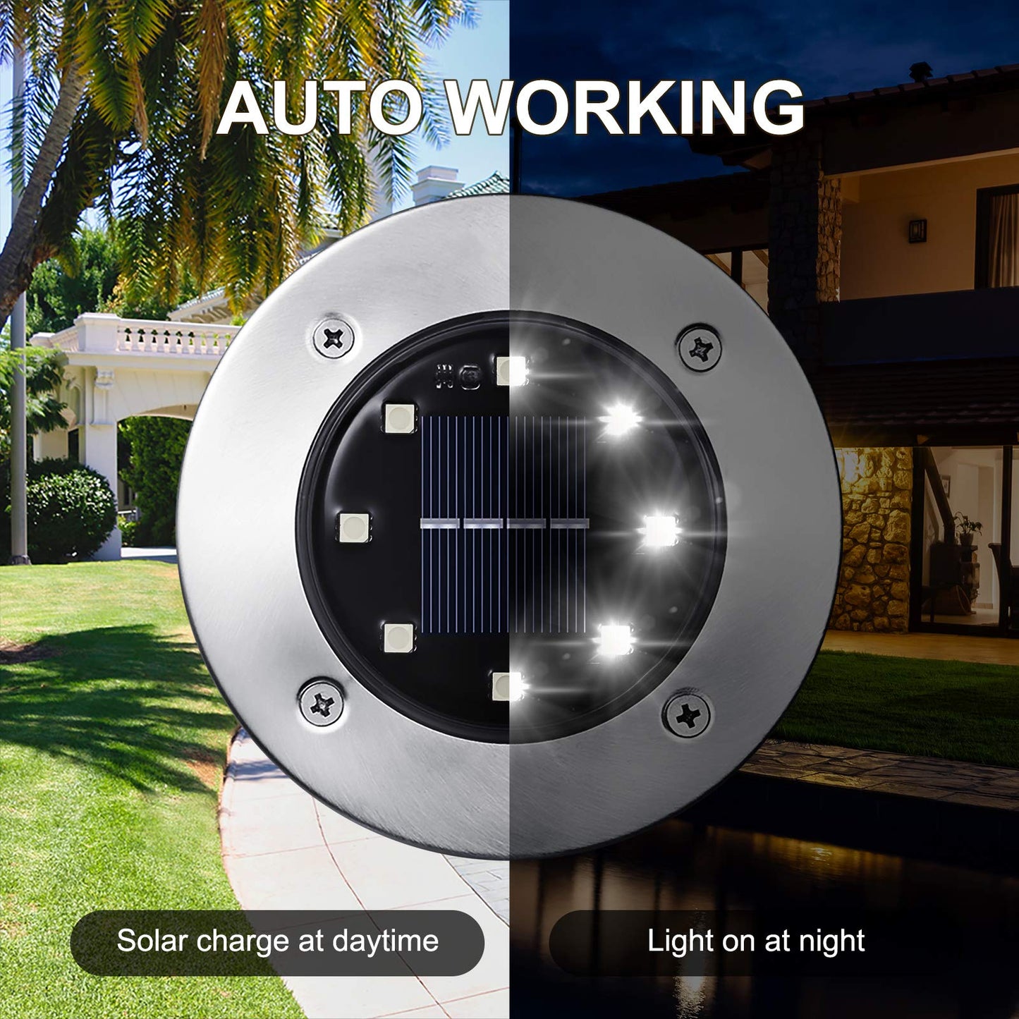 LYHOPE Solar Ground Lights Outdoor, 8 Pack 8 LED Solar Disk Lights Waterproof Garden In-ground Pathway Light Landscape Lighting for Lawn,Yard,Deck,Patio,Walkway (White)
