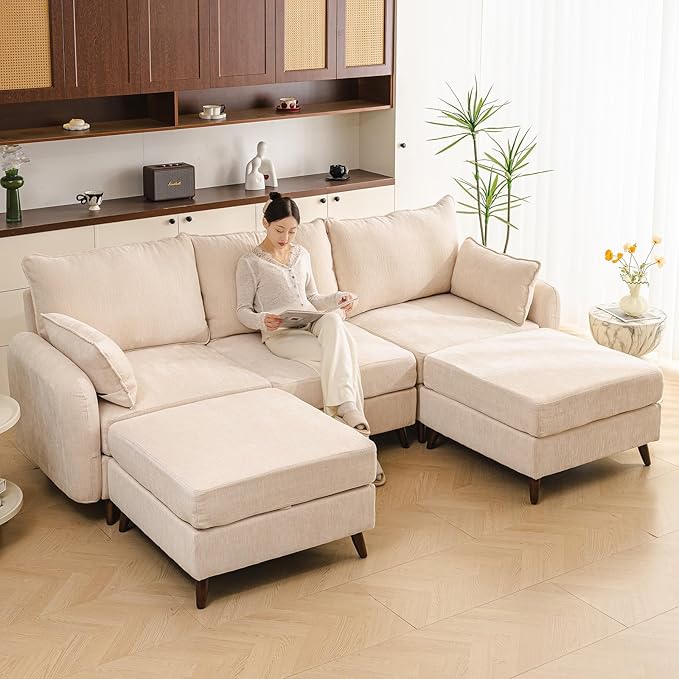 Rexulqo 104'' Modular Sectional Sofa with All Seats Storage, Oversized U Shaped Couch,Comfy Cloud Couches with Movable Ottoman,24.5'' Deep Seat,Large Sectional for Living Room,Bedroom,Velet,Cream