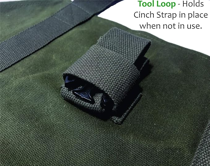 Heavy Duty Waxed Canvas Firewood Log Carrier Bag Tote – Unique Dual Handles allow Secure Comfortable grip with various load sizes. Cinch Strap holds all wood in place (Olive/Olive)