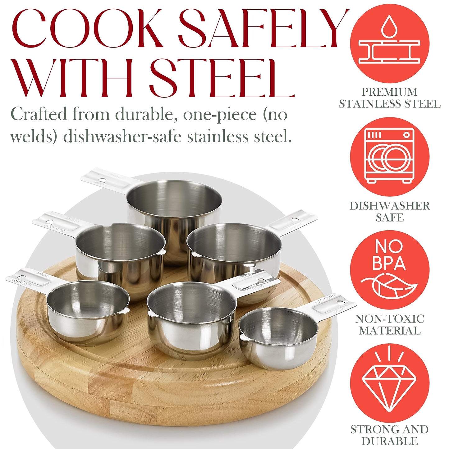Bellemain One-Piece Stainless Steel Measuring Cups Set of 6 – Nesting Metal Measuring Cups for Kitchen – Dry & Liquid Measurements (ML & OZ), Rust-Resistant, Dishwasher Safe, Ergonomic Design