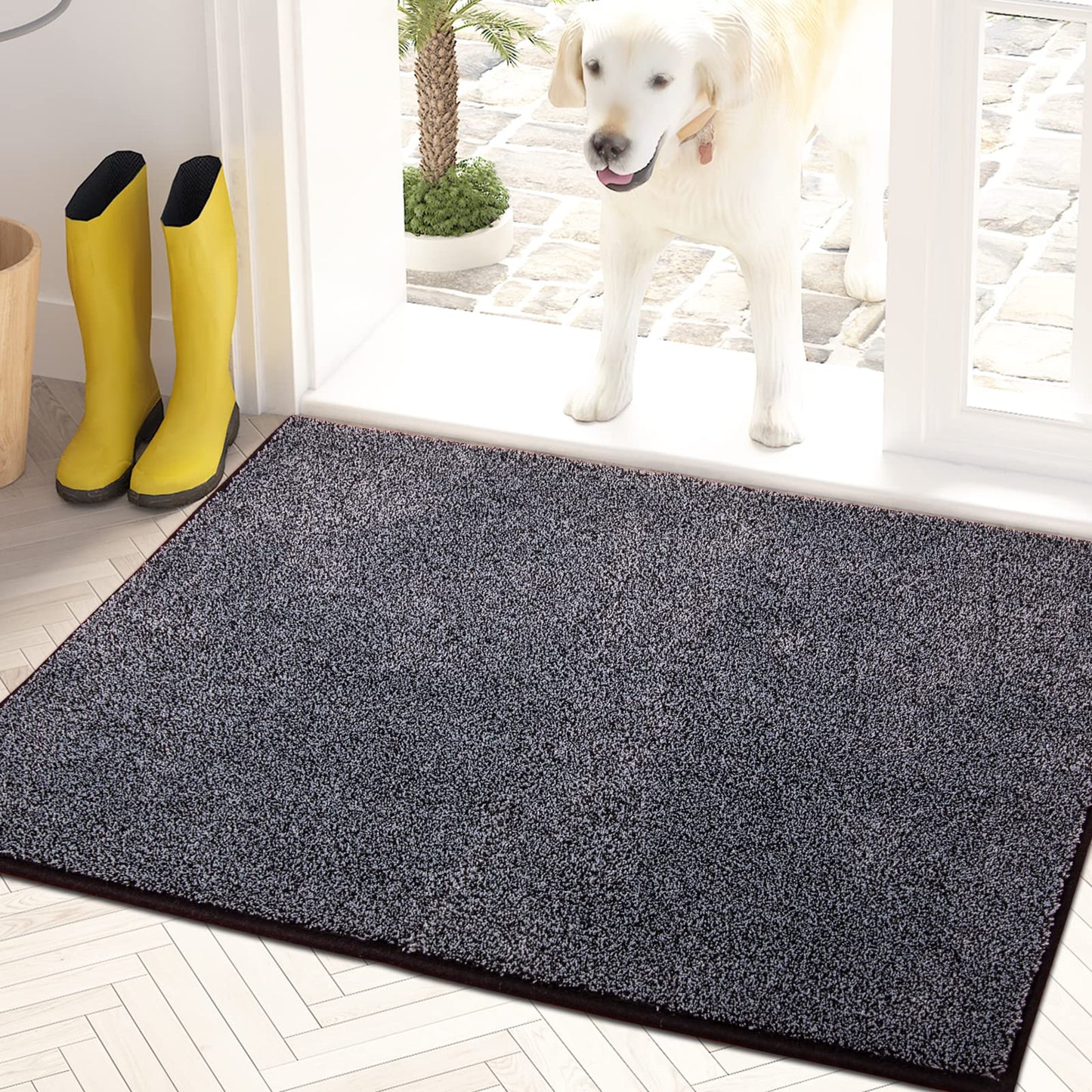 PURRUGS Dirt Trapper Door Mat 24" x 35.5", Non-Slip Machine Washable Entry Rug, Shoe Scraper, Dog Doormat, Super Absorbent Welcome Mat for Front & Back Door, Muddy Shoes & Paws, Bluish Grey-Black