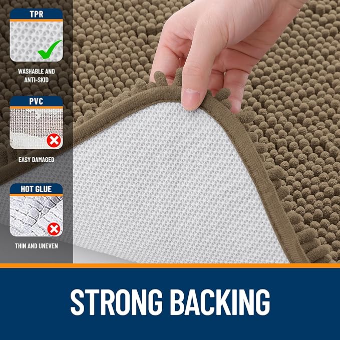 OLANLY Bathroom Rugs 36x24, Extra Soft Absorbent Chenille Bath Rugs, Rubber Backing Quick Dry, Machine Washable Bath Mats for Bathroom Floor, Tub and Shower, Home Decor Accessories, Tan