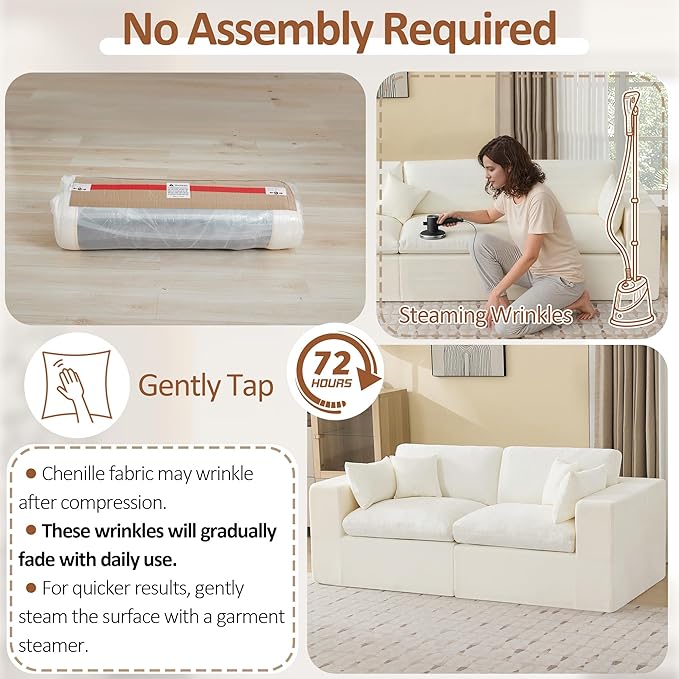88''Cloud Boneless Sectional Couch, Modular Sectional Sofa Deep Seat, Upholstered Convertible Comfy Loveseat Chenille Memory Foam Sofa Couches for Living Room, Beige