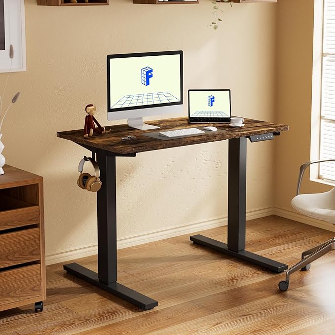 FLEXISPOT Electric Height Adjustable Standing Desk Heavy Duty Steel Stand Up Desk Frame w/Memory Controller (Black Frame + 48 in Rustic Top 2 Packages, 2 Packages)