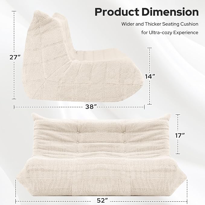 HABUTWAY Bean Bag Chairs Fireside Lazy Floor Sofa, Soft Teddy Fleece 2 Seater Sofa with High-Resilience Foam Filling，Beanbag for Living Room, Bedroom, Office (Beige Teddy)
